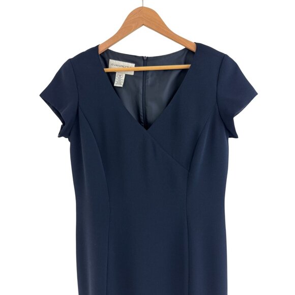 Evan Picone Navy Blue V-Neck Short Sleeve Lined Sheath Size 12 Office Career - Picture 3 of 7